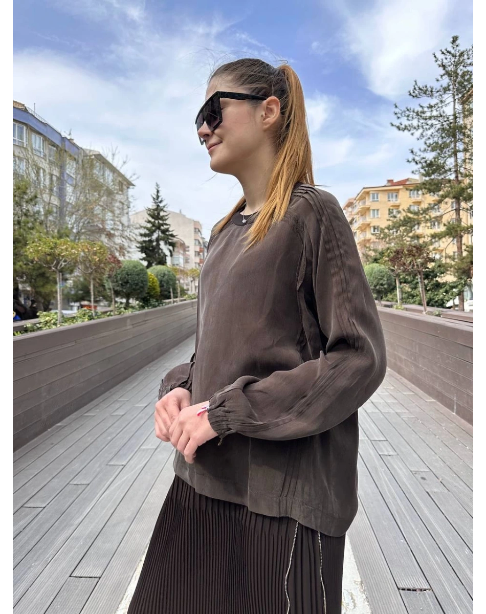 Misswhence 37004 Kahverengi İpek Tunik