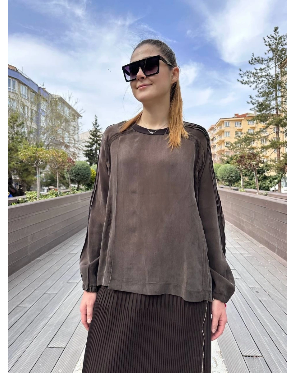 Misswhence 37004 Kahverengi İpek Tunik