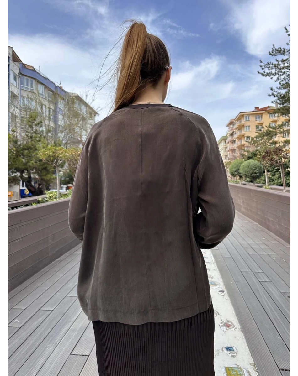 Misswhence 37004 Kahverengi İpek Tunik