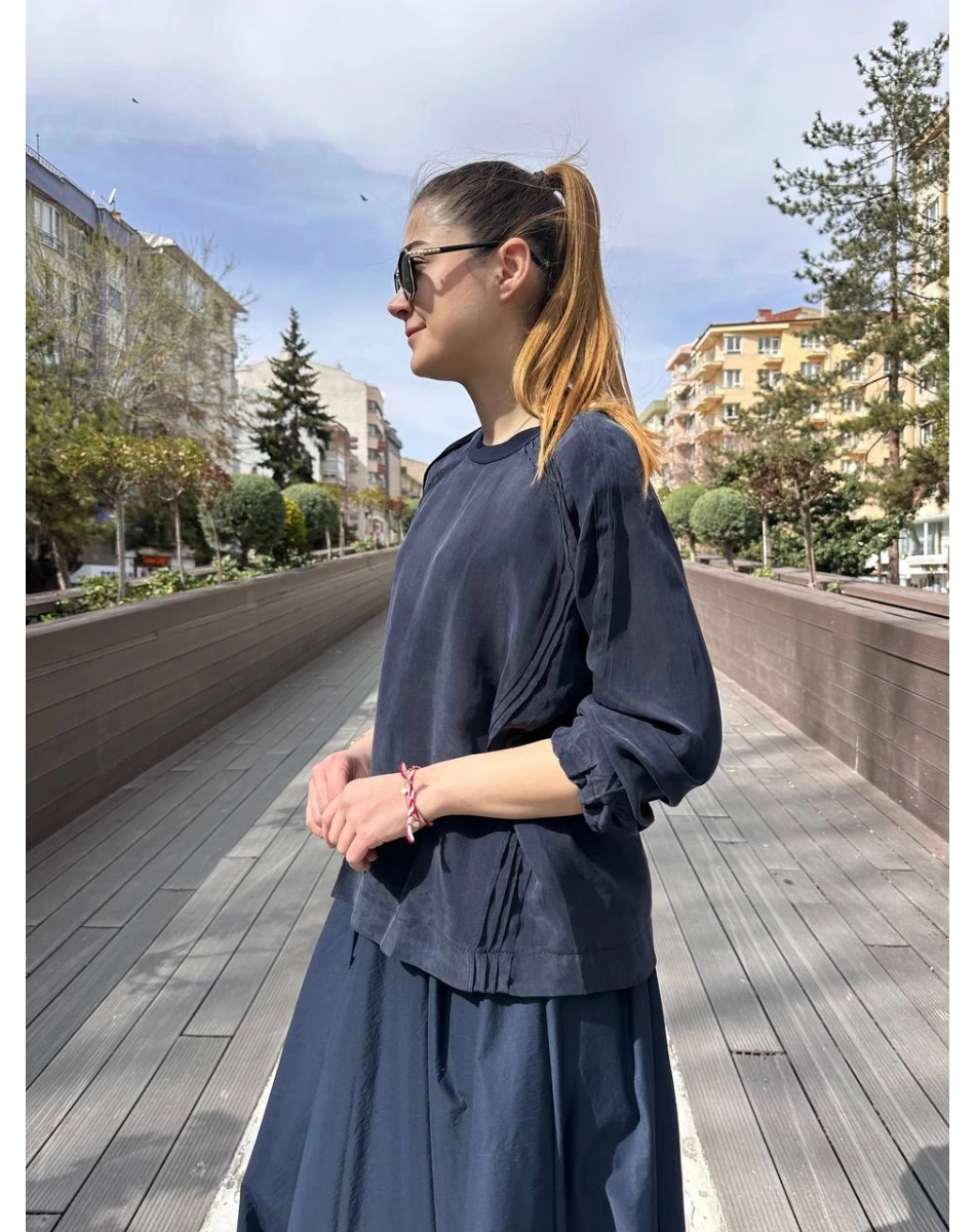 Misswhence 37004 Lacivert İpek Tunik