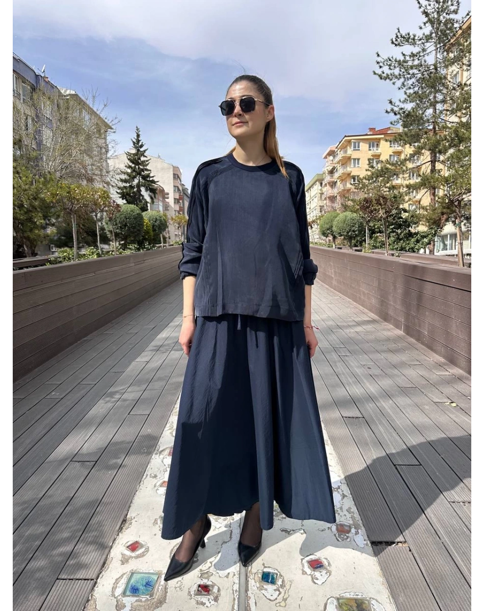 Misswhence 37004 Lacivert İpek Tunik