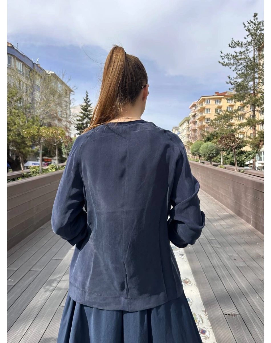 Misswhence 37004 Lacivert İpek Tunik