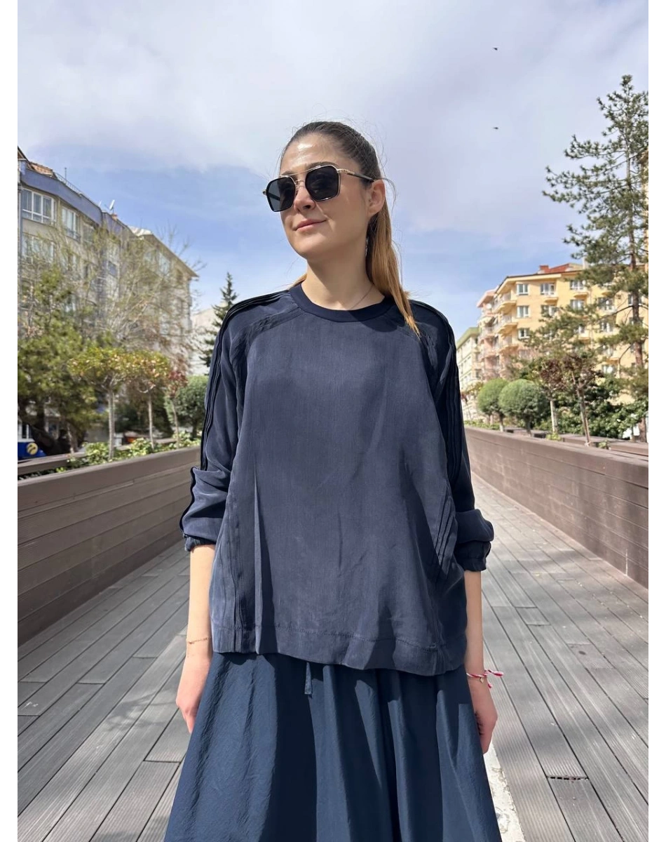 Misswhence 37004 Lacivert İpek Tunik