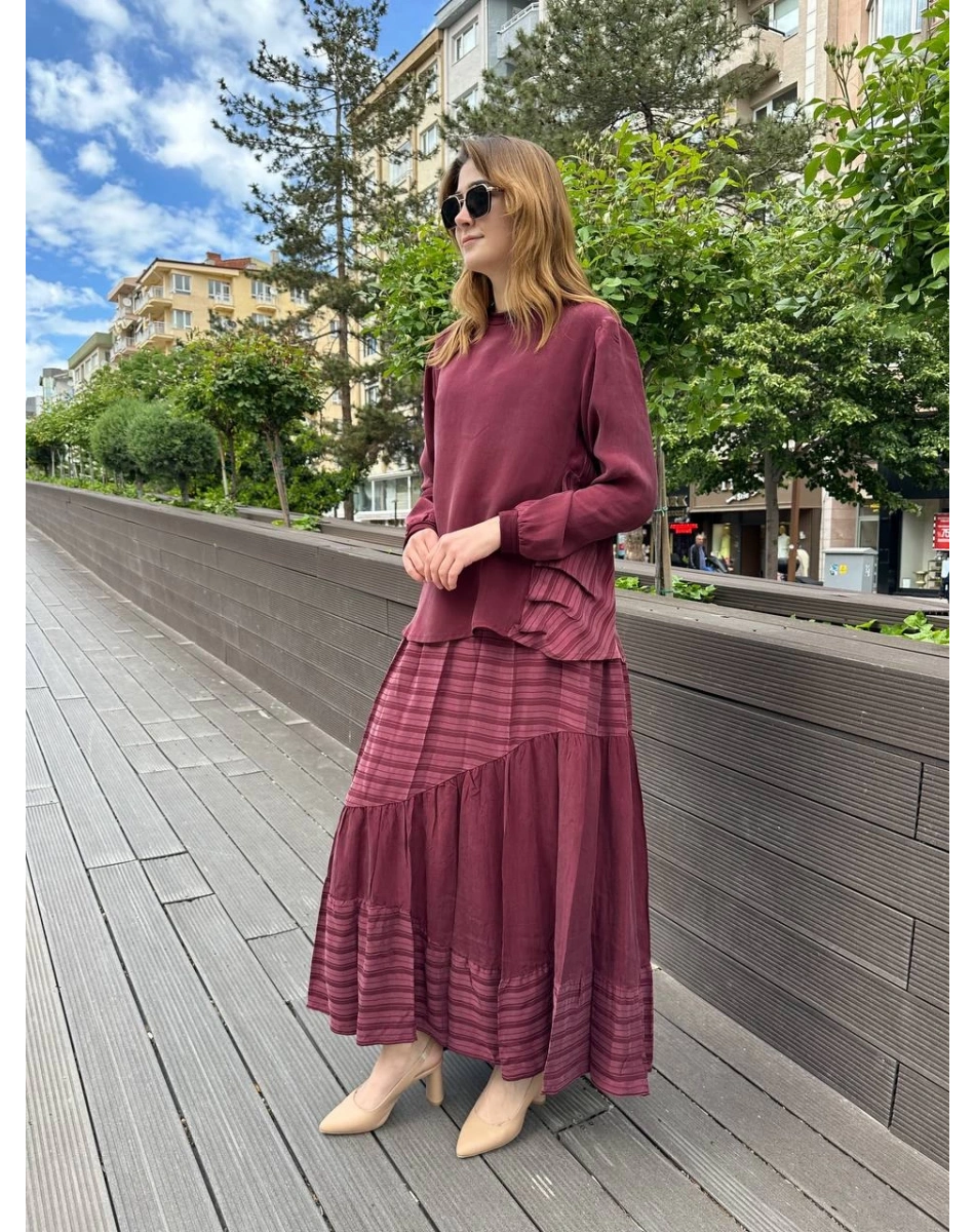 Misswhence 37016 Bordo İpek Etekli Takım