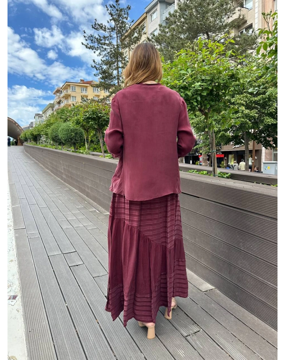 Misswhence 37016 Bordo İpek Etekli Takım