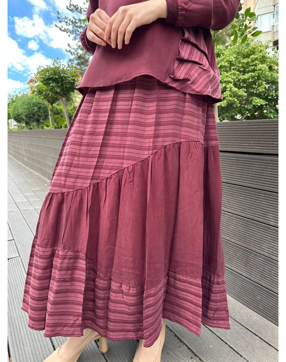 Misswhence 37016 Bordo İpek Etekli Takım