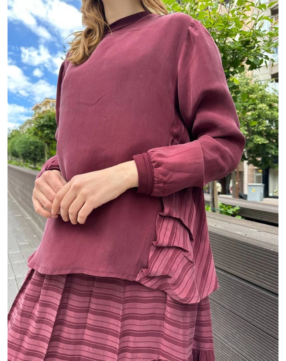 Misswhence 37016 Bordo İpek Etekli Takım