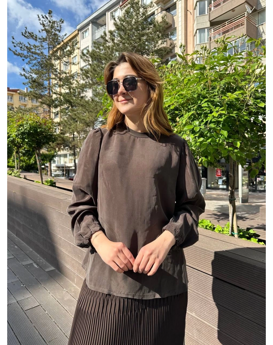 Misswhence 37019 Kahverengi İpek Kısa Tunik