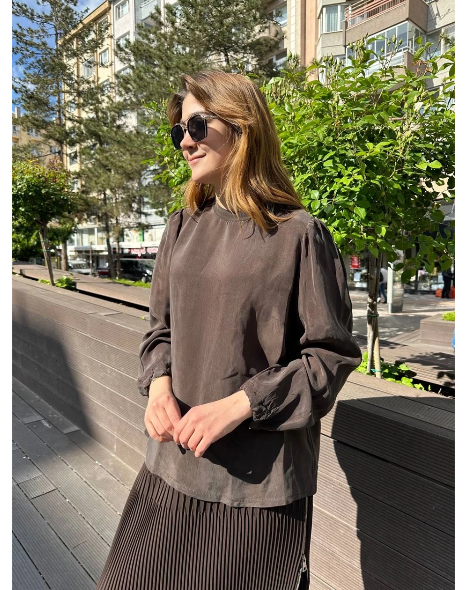 Misswhence 37019 Kahverengi İpek Kısa Tunik