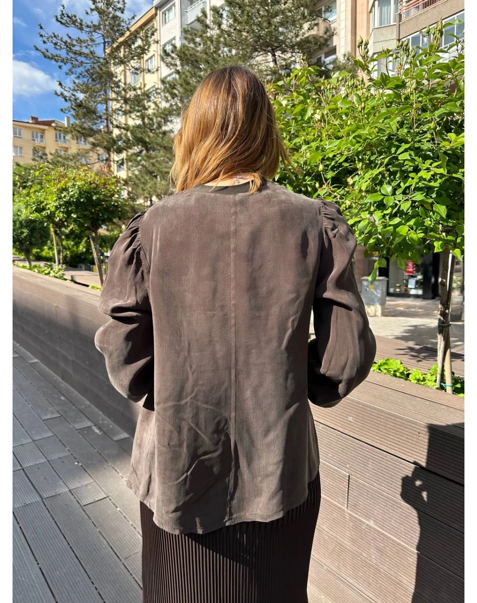 Misswhence 37019 Kahverengi İpek Kısa Tunik