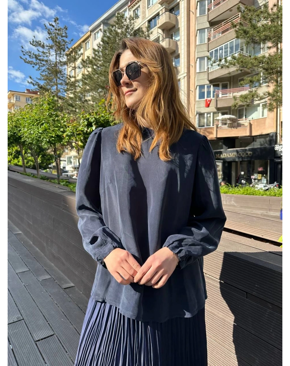 Misswhence 37019 Lacivert İpek Kısa Tunik