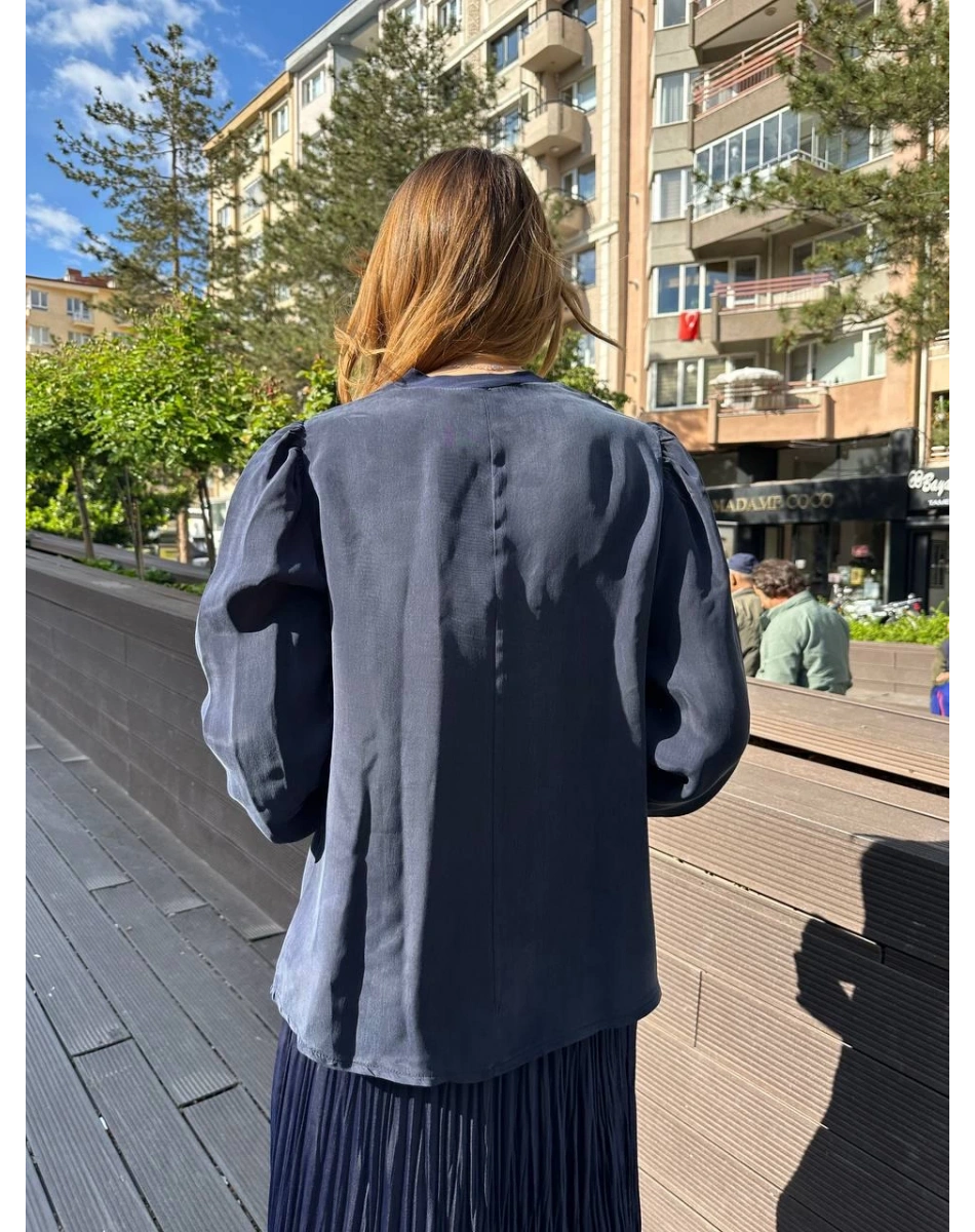 Misswhence 37019 Lacivert İpek Kısa Tunik