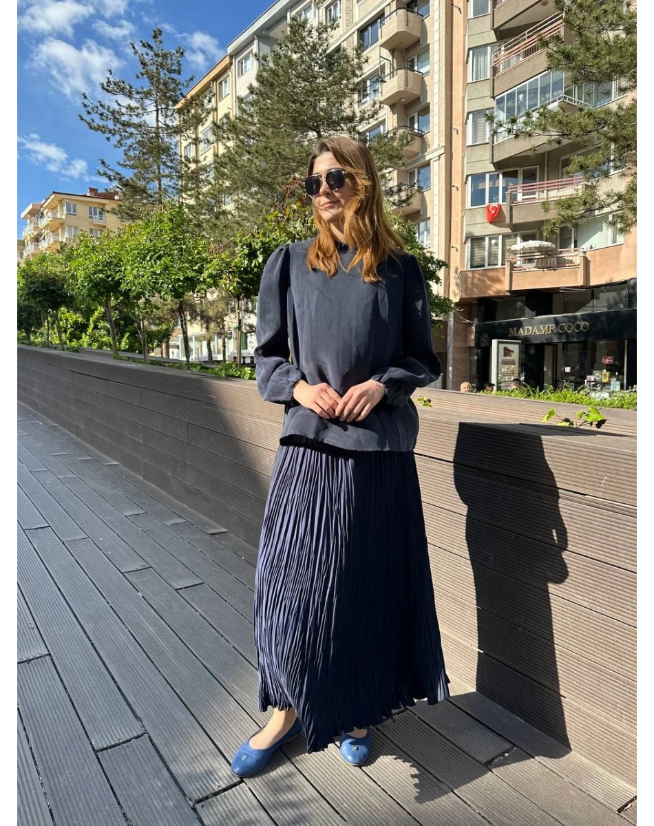 Misswhence 37019 Lacivert İpek Kısa Tunik