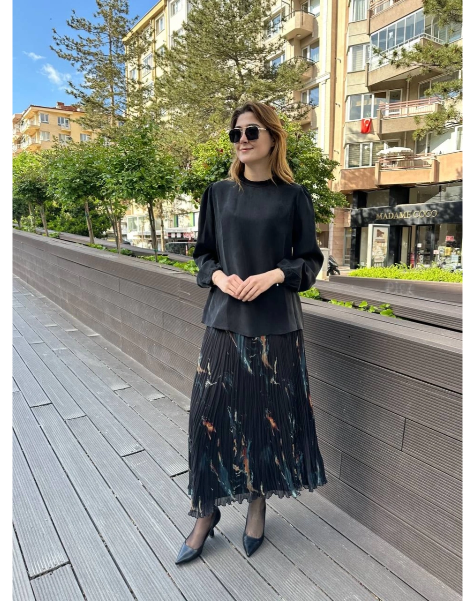 Misswhence 37019 Siyah İpek Kısa Tunik