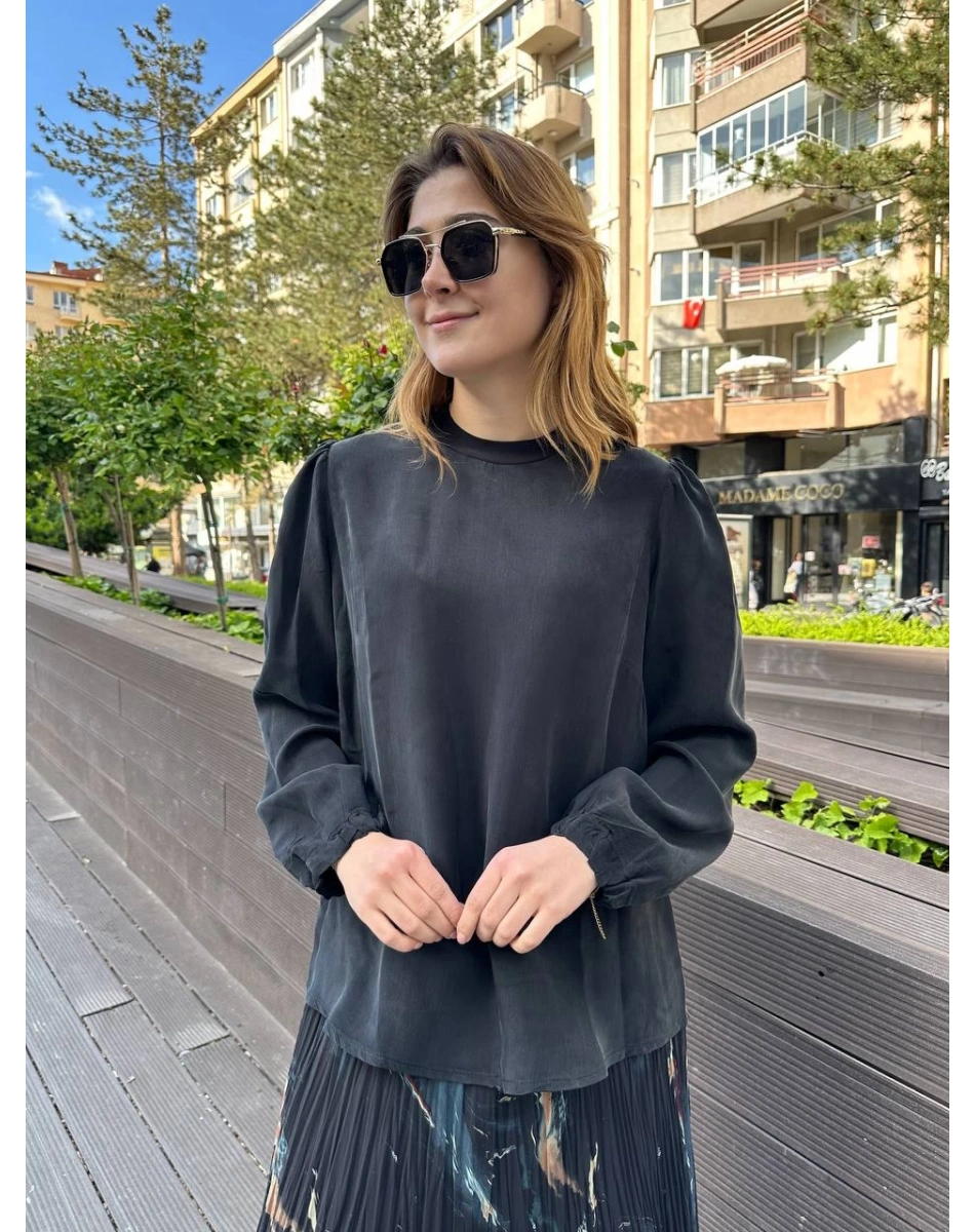 Misswhence 37019 Siyah İpek Kısa Tunik