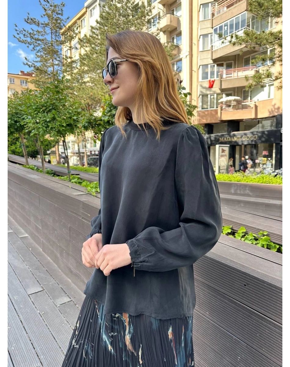 Misswhence 37019 Siyah İpek Kısa Tunik