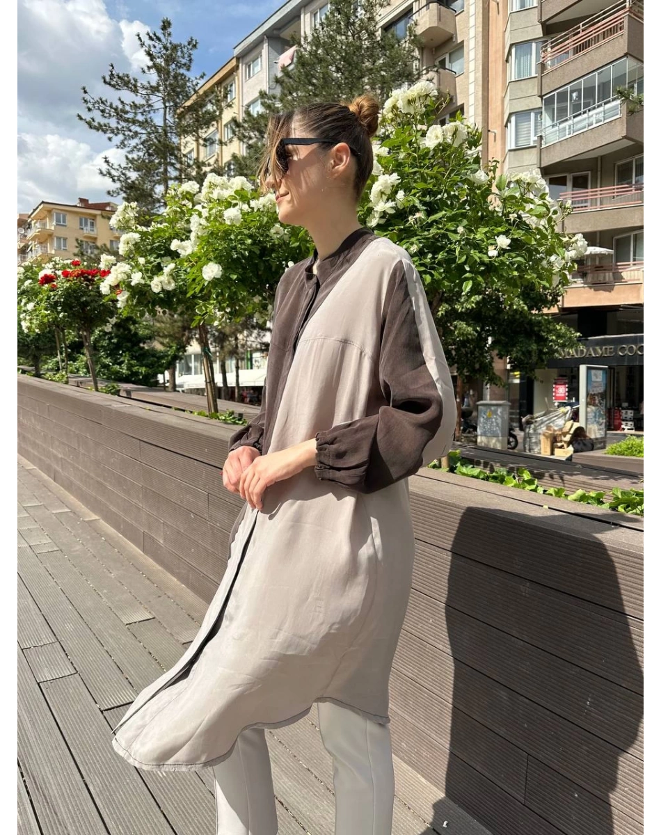 Misswhence 37315 Kahve Taş Cupro İpek Gömlek