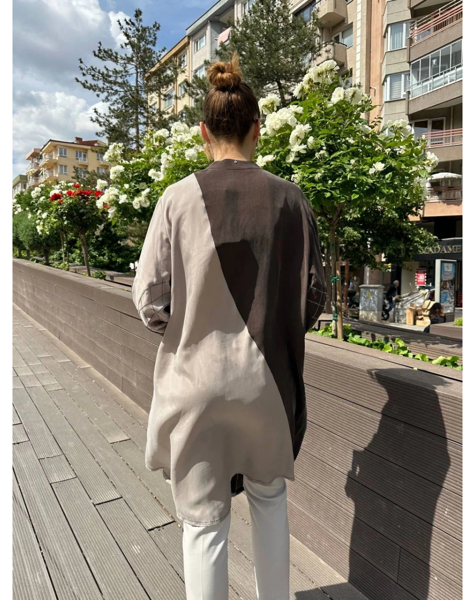 Misswhence 37315 Kahve Taş Cupro İpek Gömlek