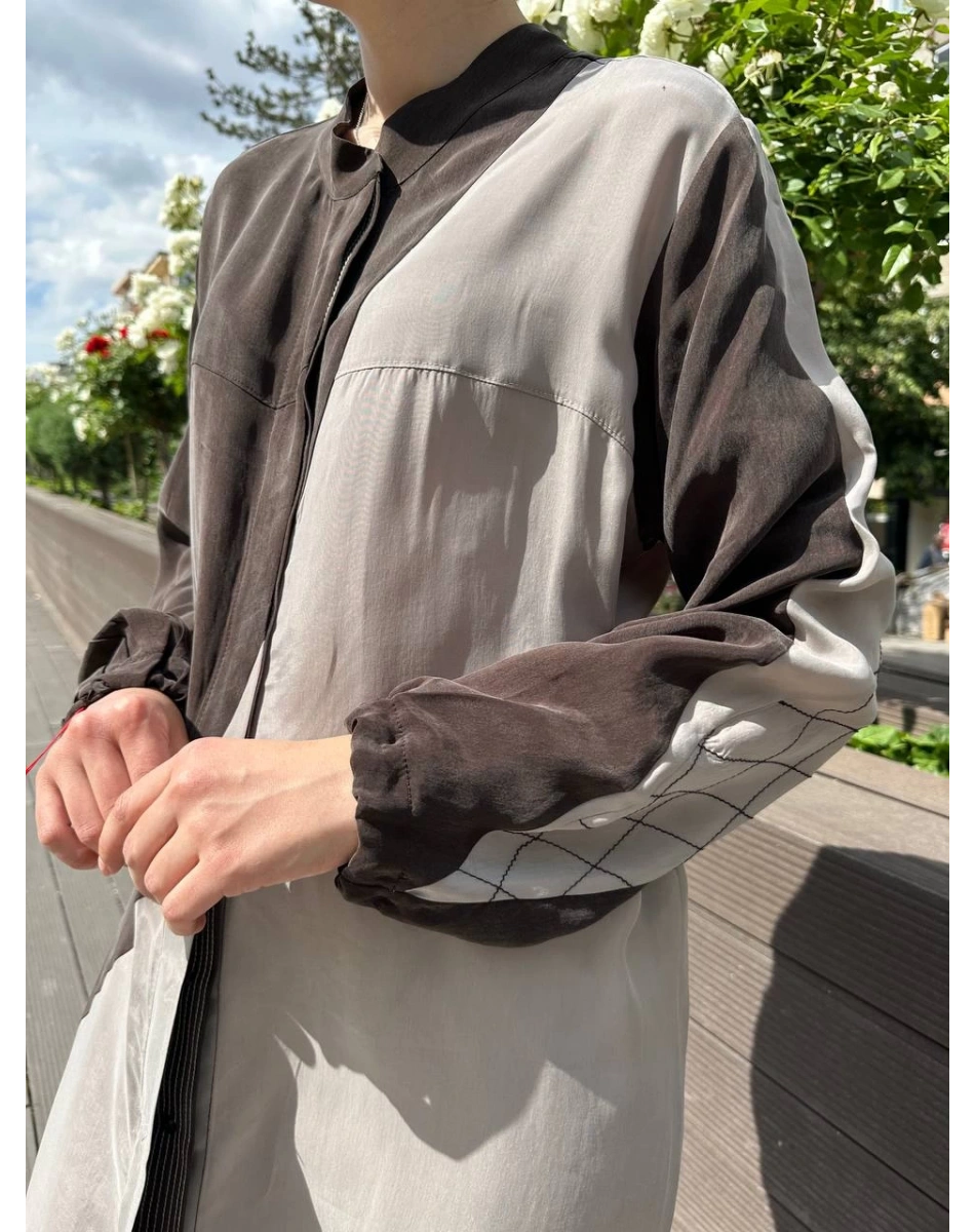 Misswhence 37315 Kahve Taş Cupro İpek Gömlek