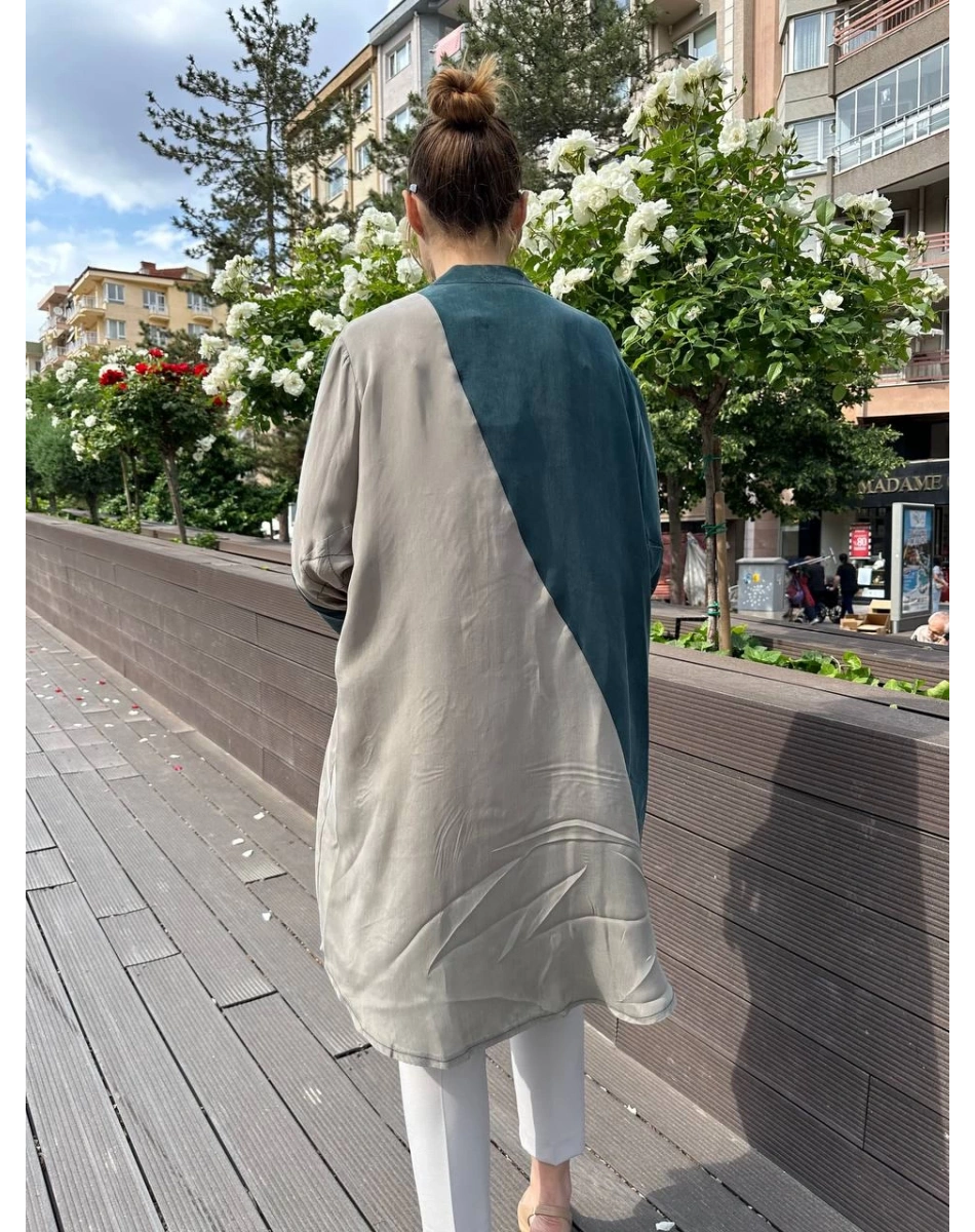 Misswhence 37315 Zümrüt Taş Cupro İpek Gömlek