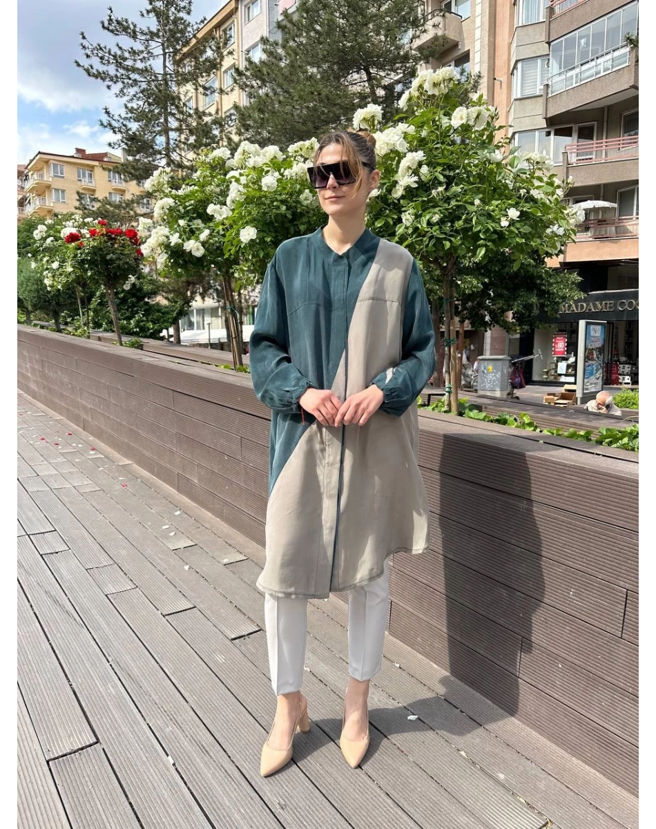 Misswhence 37315 Zümrüt Taş Cupro İpek Gömlek