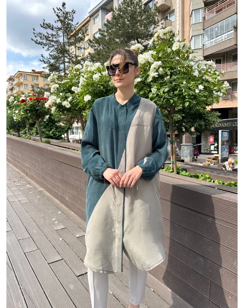 Misswhence 37315 Zümrüt Taş Cupro İpek Gömlek