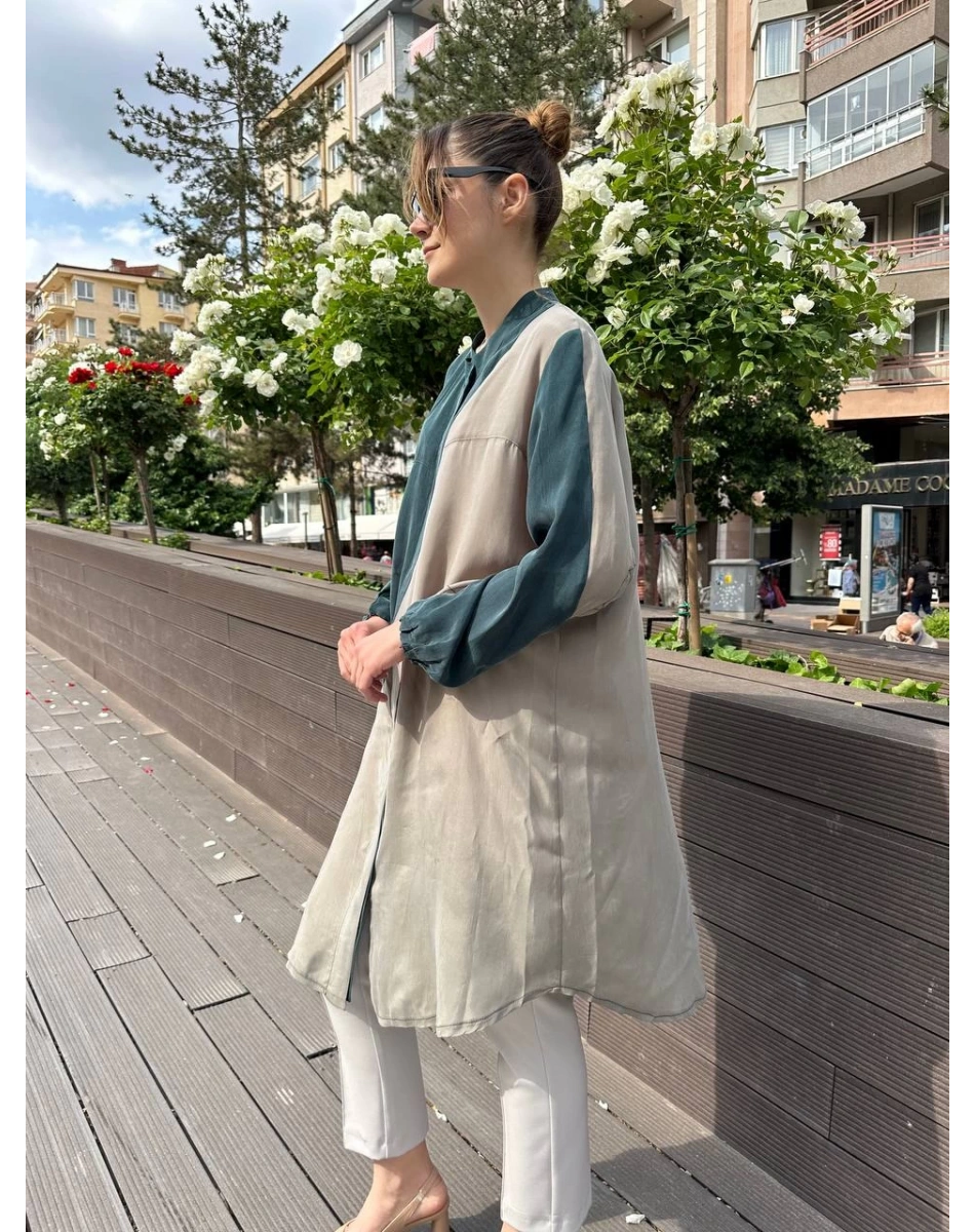 Misswhence 37315 Zümrüt Taş Cupro İpek Gömlek