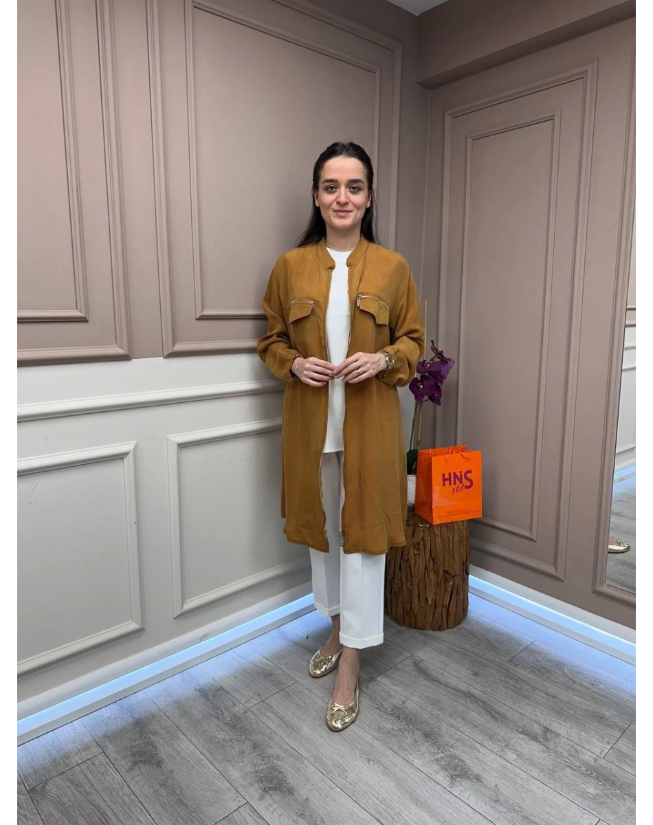 Misswhence 37402 Hardal Fermuarlı Ara Boy Kap