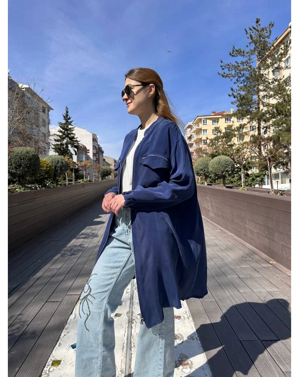 Misswhence 37402 İndigo Fermuarlı Ara Boy Kap