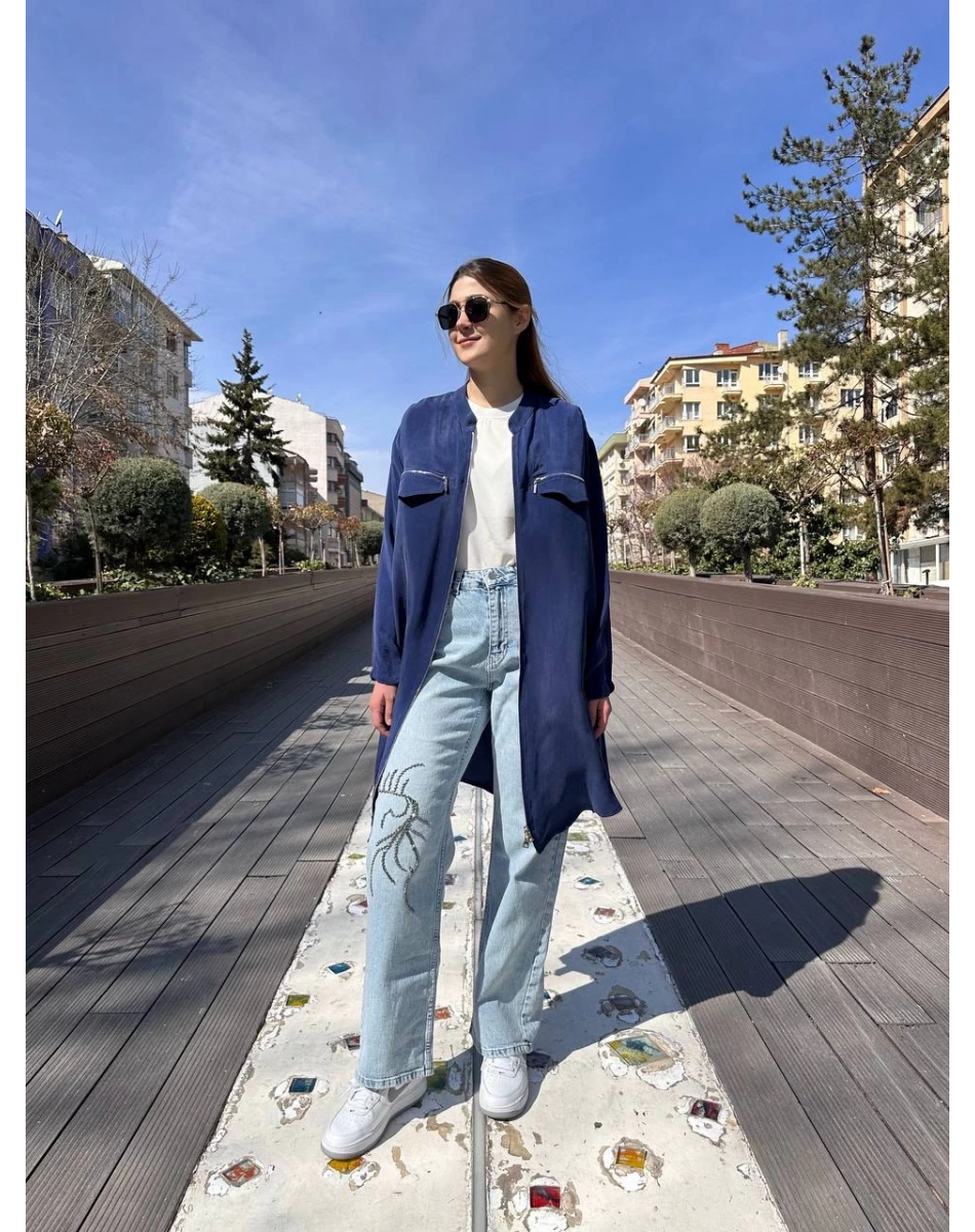 Misswhence 37402 İndigo Fermuarlı Ara Boy Kap