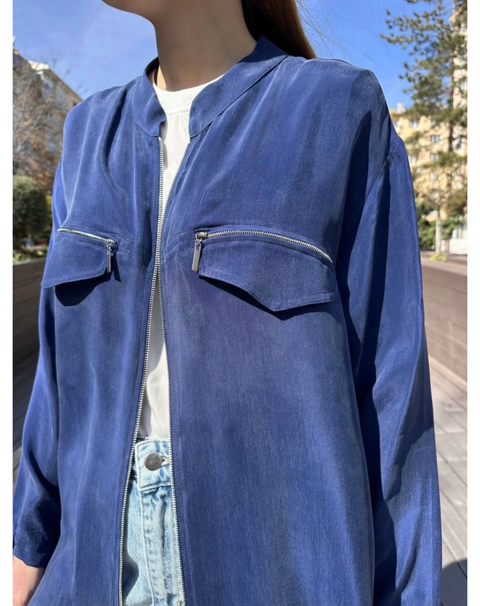 Misswhence 37402 İndigo Fermuarlı Ara Boy Kap