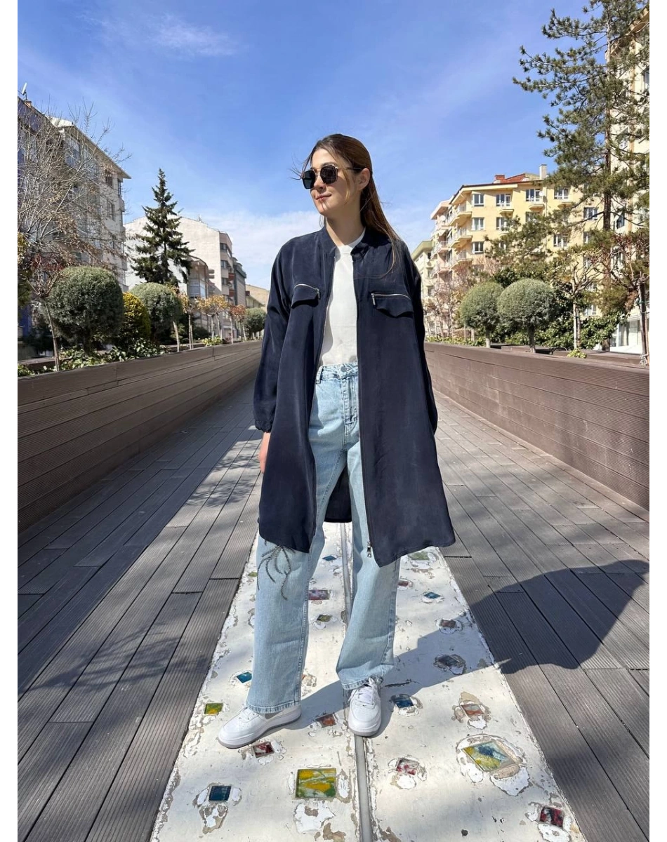 Misswhence 37402 Lacivert Fermuarlı Ara Boy Kap