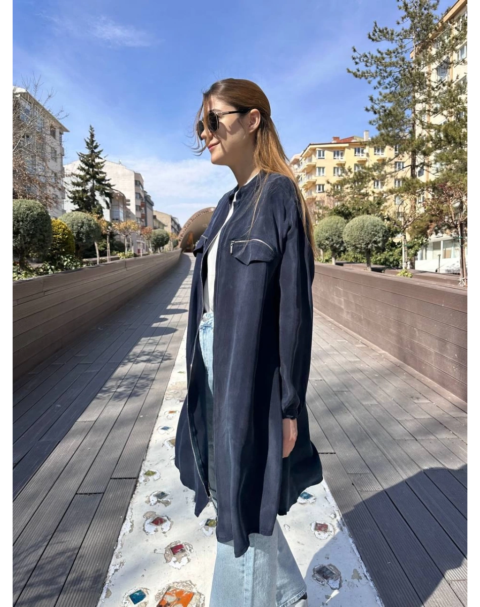 Misswhence 37402 Lacivert Fermuarlı Ara Boy Kap