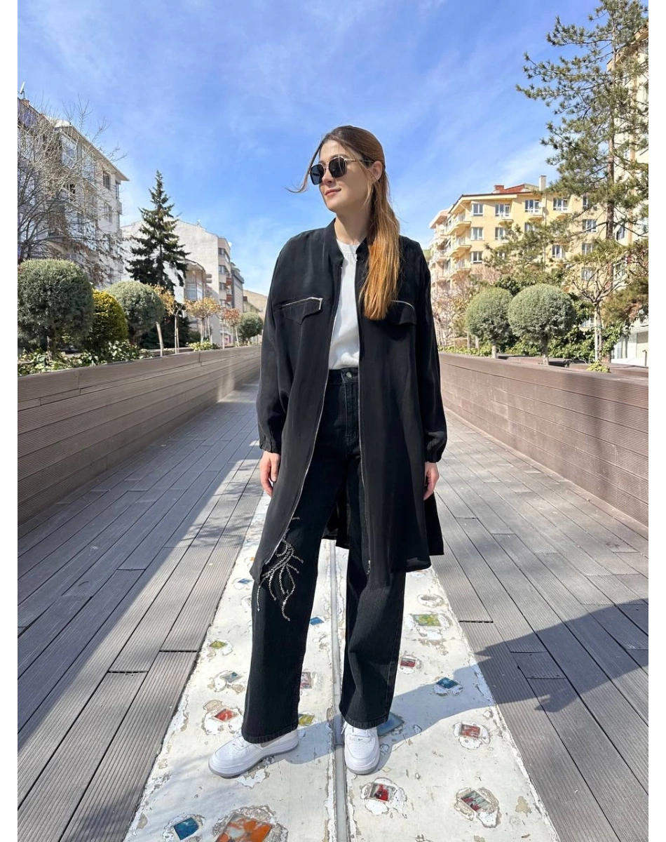 Misswhence 37402 Siyah Fermuarlı Ara Boy Kap