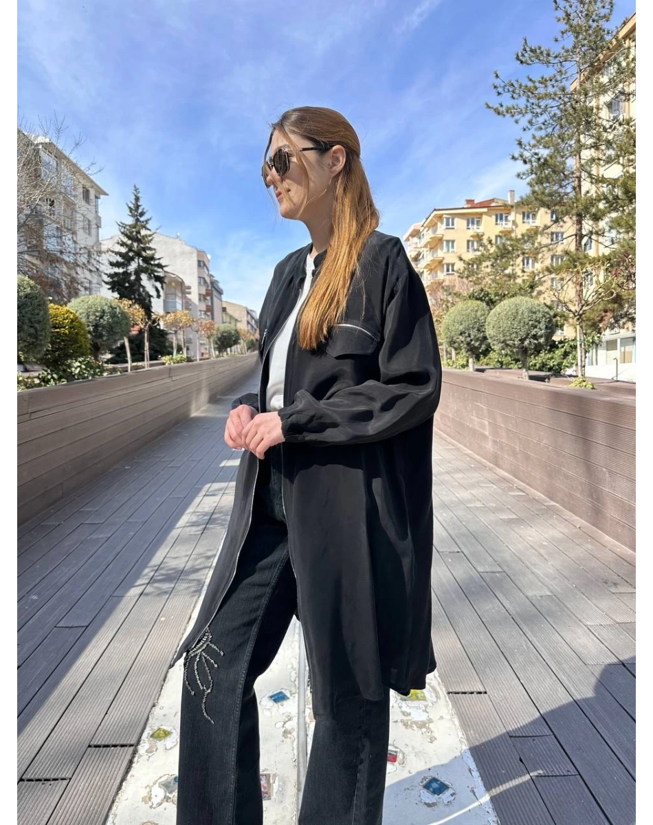 Misswhence 37402 Siyah Fermuarlı Ara Boy Kap