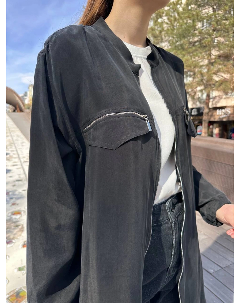 Misswhence 37402 Siyah Fermuarlı Ara Boy Kap