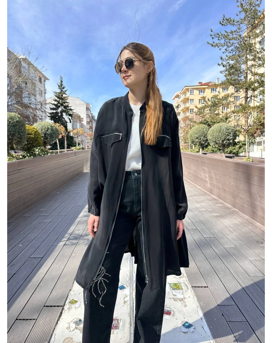 Misswhence 37402 Siyah Fermuarlı Ara Boy Kap