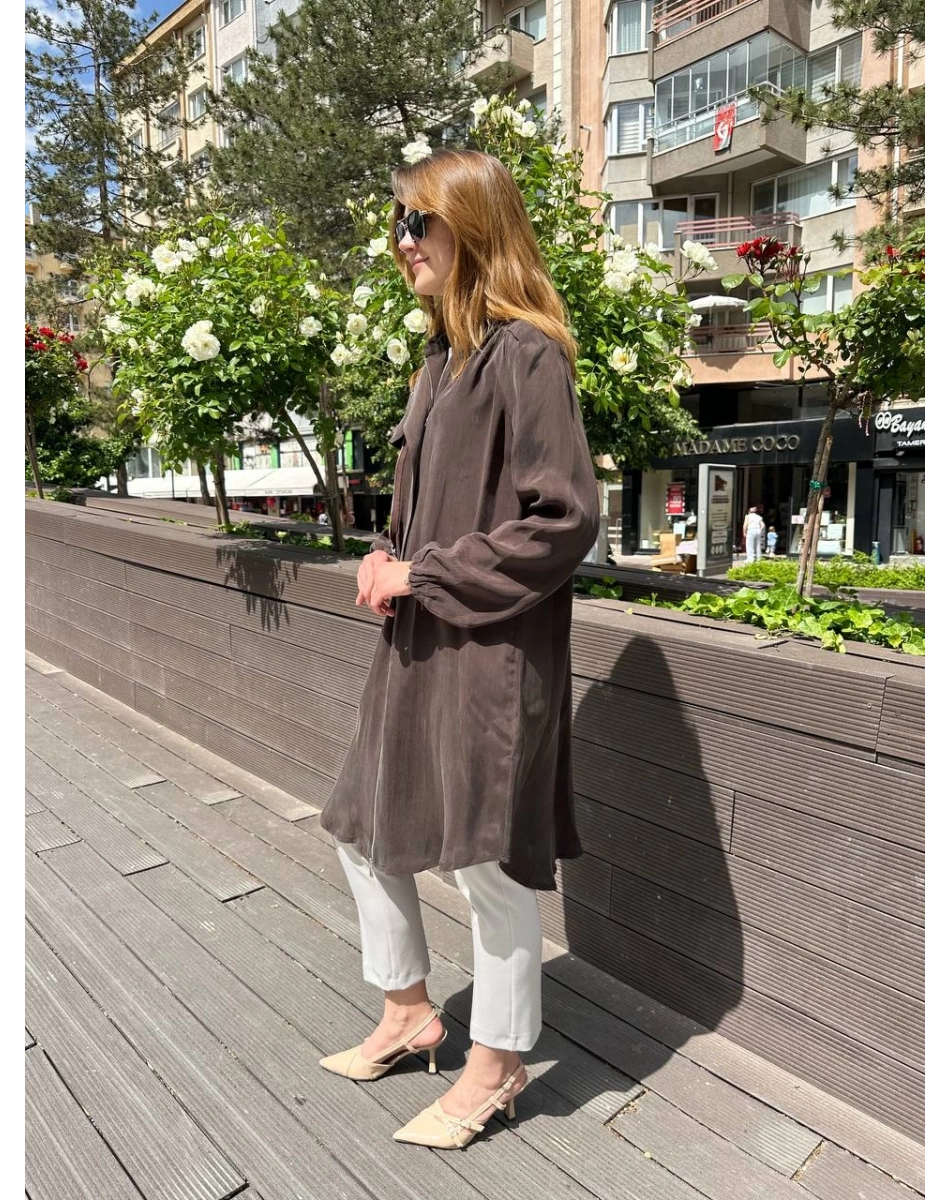 Misswhence 37410 Kahverengi İpek Ara Boy Kap