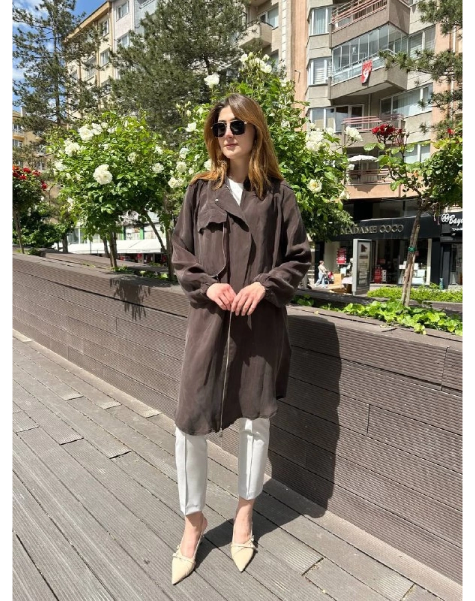 Misswhence 37410 Kahverengi İpek Ara Boy Kap