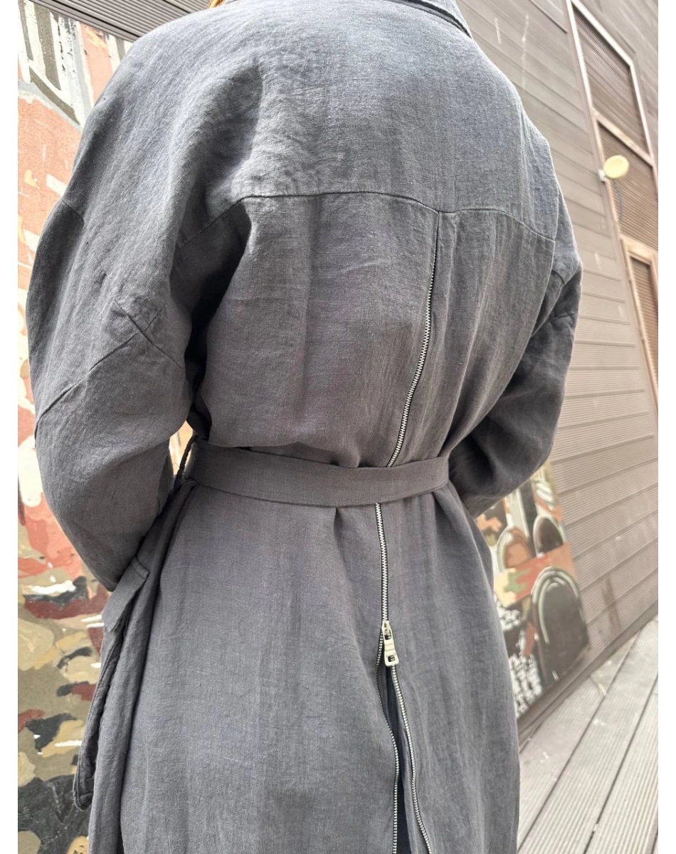 Misswhence 37509 Gri Arkası Fermuar Detaylı Keten Kap