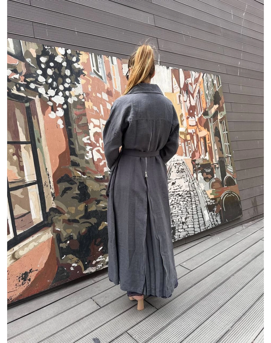 Misswhence 37509 Gri Arkası Fermuar Detaylı Keten Kap