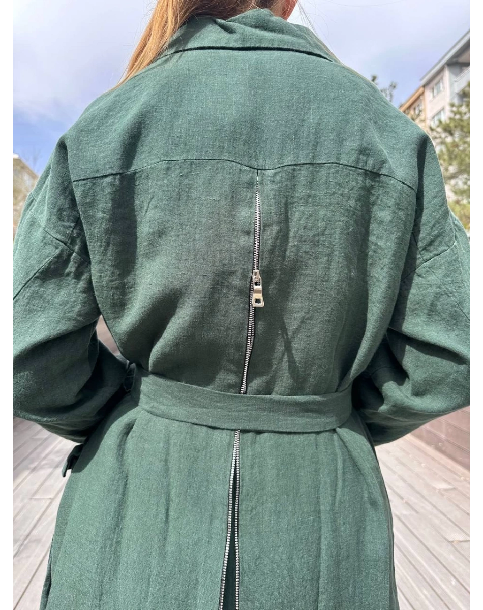 Misswhence 37509 Yeşil Arkası Fermuar Detaylı Keten Kap