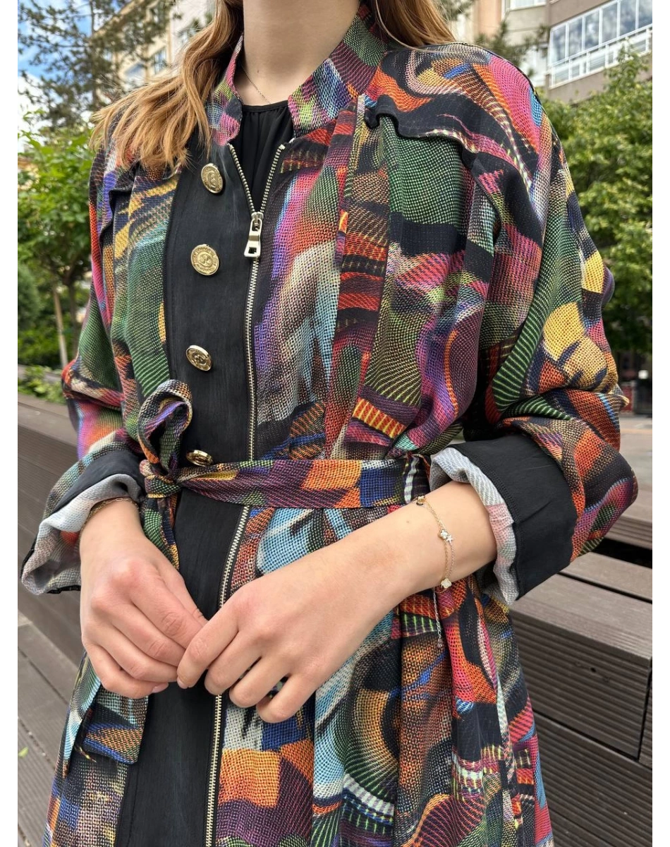 Misswhence 37510 Orijinal Desenli Düğme Detaylı Kap