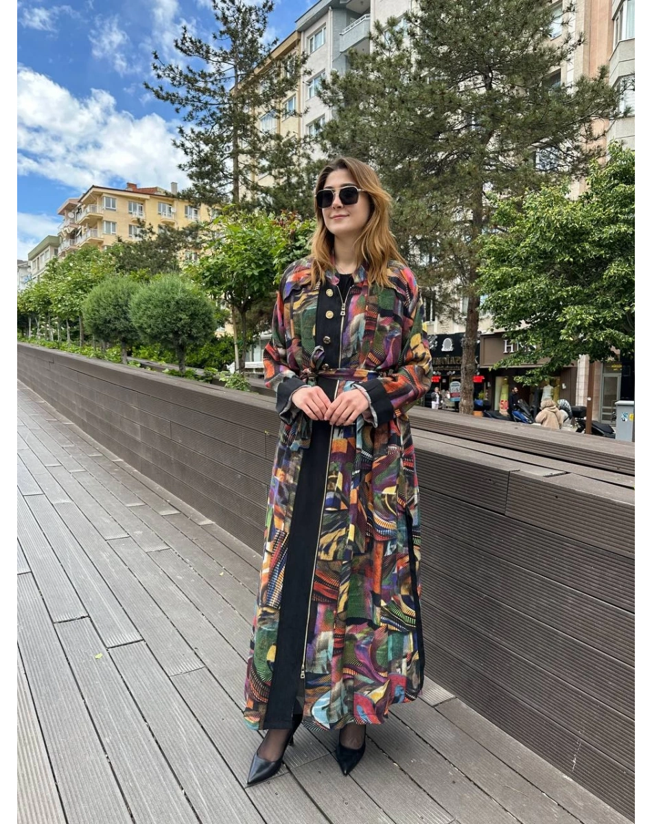 Misswhence 37510 Orijinal Desenli Düğme Detaylı Kap