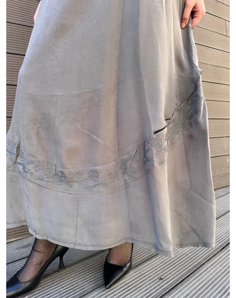 Misswhence 37800 Gri Fermuarlı İşlemeli Elbise