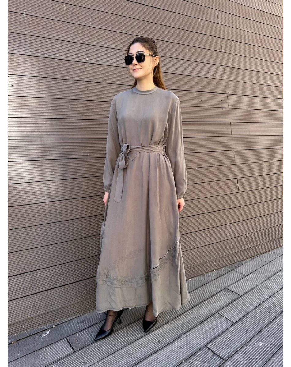 Misswhence 37800 Gri Fermuarlı İşlemeli Elbise