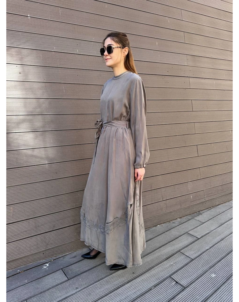 Misswhence 37800 Gri Fermuarlı İşlemeli Elbise