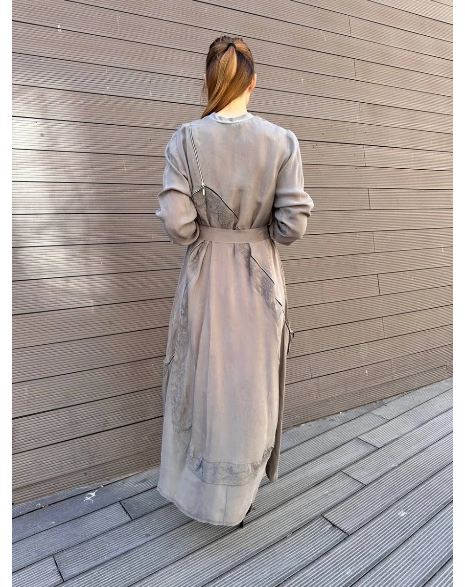 Misswhence 37800 Gri Fermuarlı İşlemeli Elbise