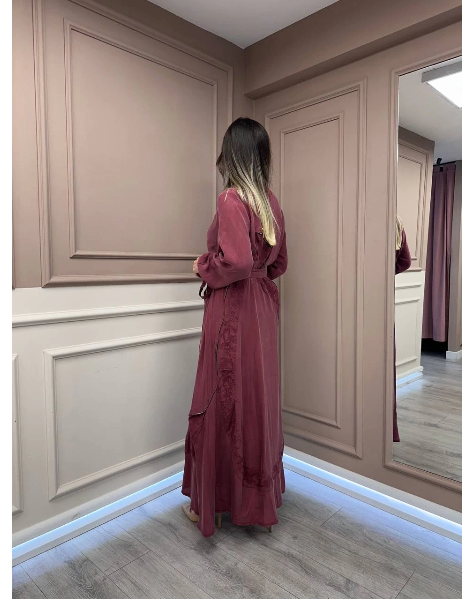 Misswhence 37800 Gül Kurusu Fermuarlı İşlemeli Elbise