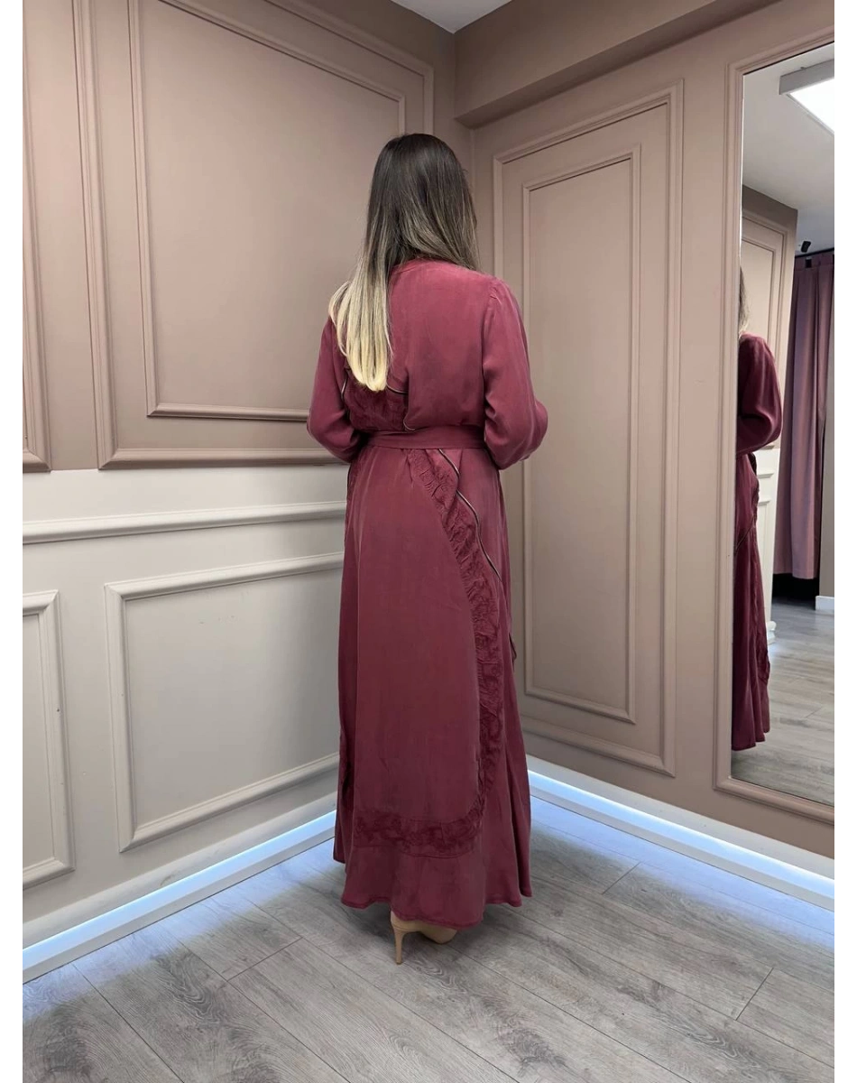 Misswhence 37800 Gül Kurusu Fermuarlı İşlemeli Elbise